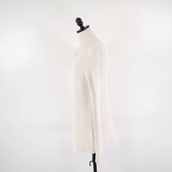 Ann Taylor Loft Cream Cableknit Scoop Neck Sweater Medium Cotton Wool - Picture 4 of 8